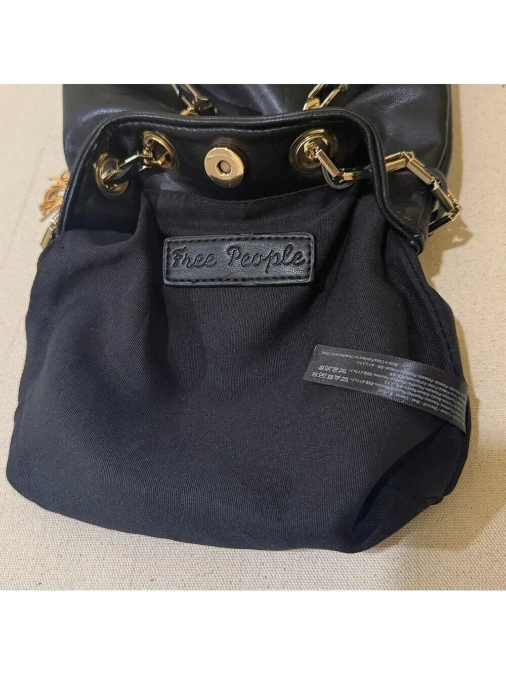 Free People Black Small Backpack with Gold Chain Accents